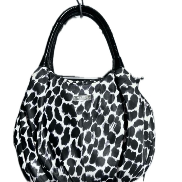 Kate Spade VINTAGE Black & White Leopard Print Hobo Bag Green Interior - Picture 2 of 8